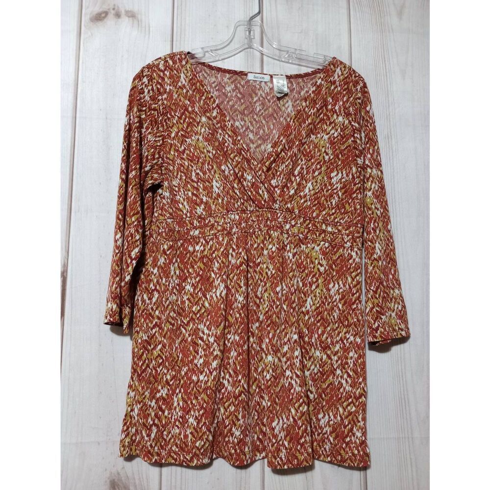 Liz and Co Shirt Ladies Large VNeck 3/4 Sleeve Burnt Orange